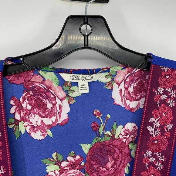 Pioneer Kimono Blue Floral Print Embroidered Open Front - Picture 3 of 10
